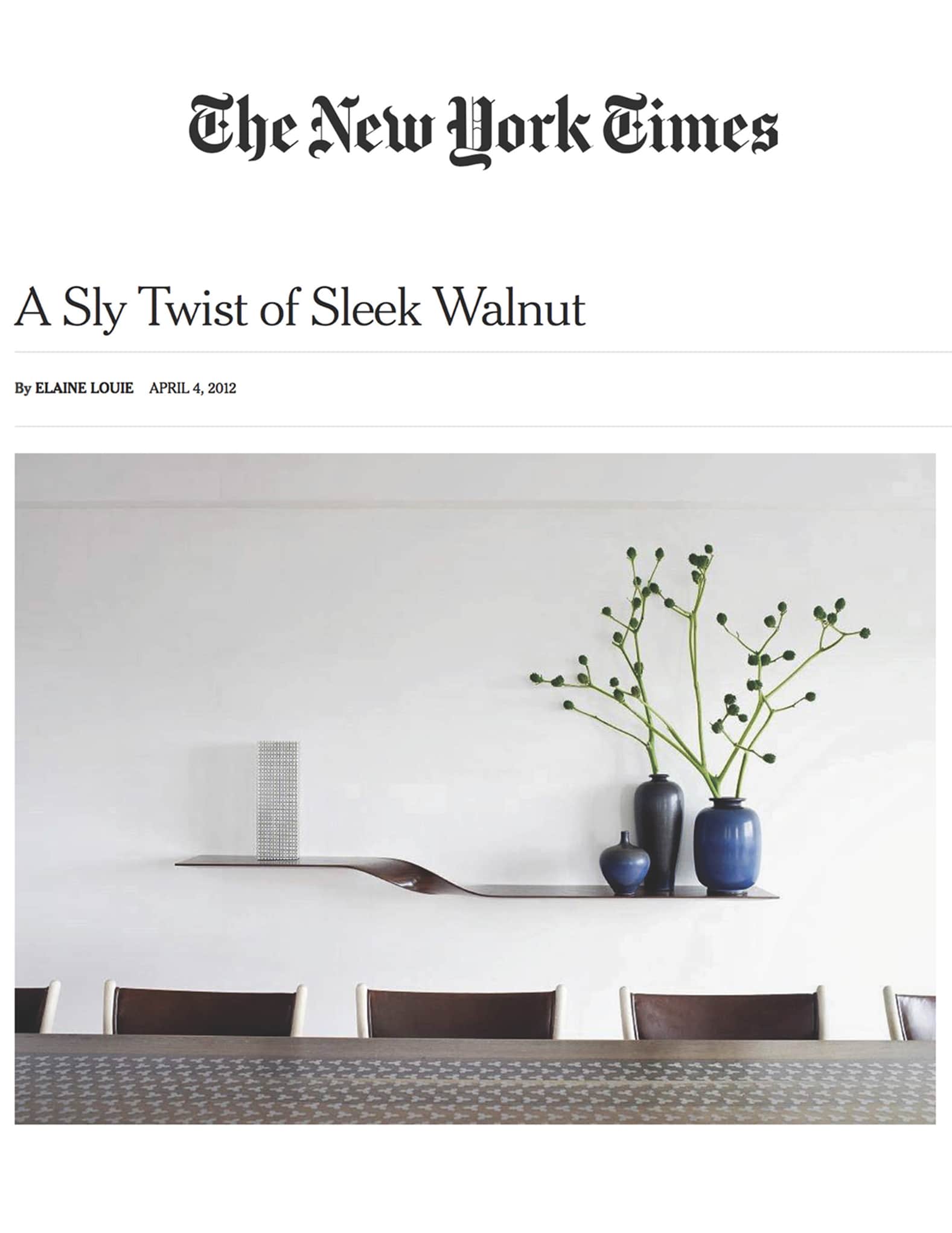 An image of the cover of April 2012 of New York Times Article featuring interior design by Carol Egan Interiors.
