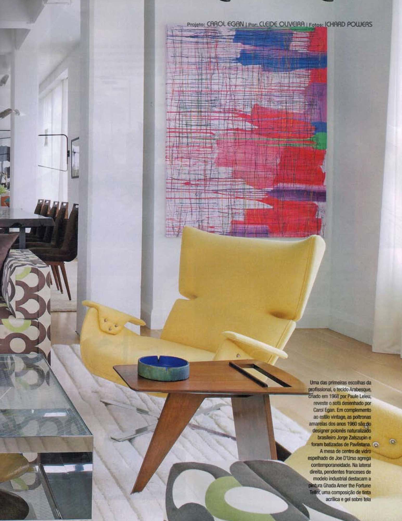 Living room design by Carol Egan with Paulistana lounge armchair by Jorge Zalszupin and artwork by Ghada Armer.