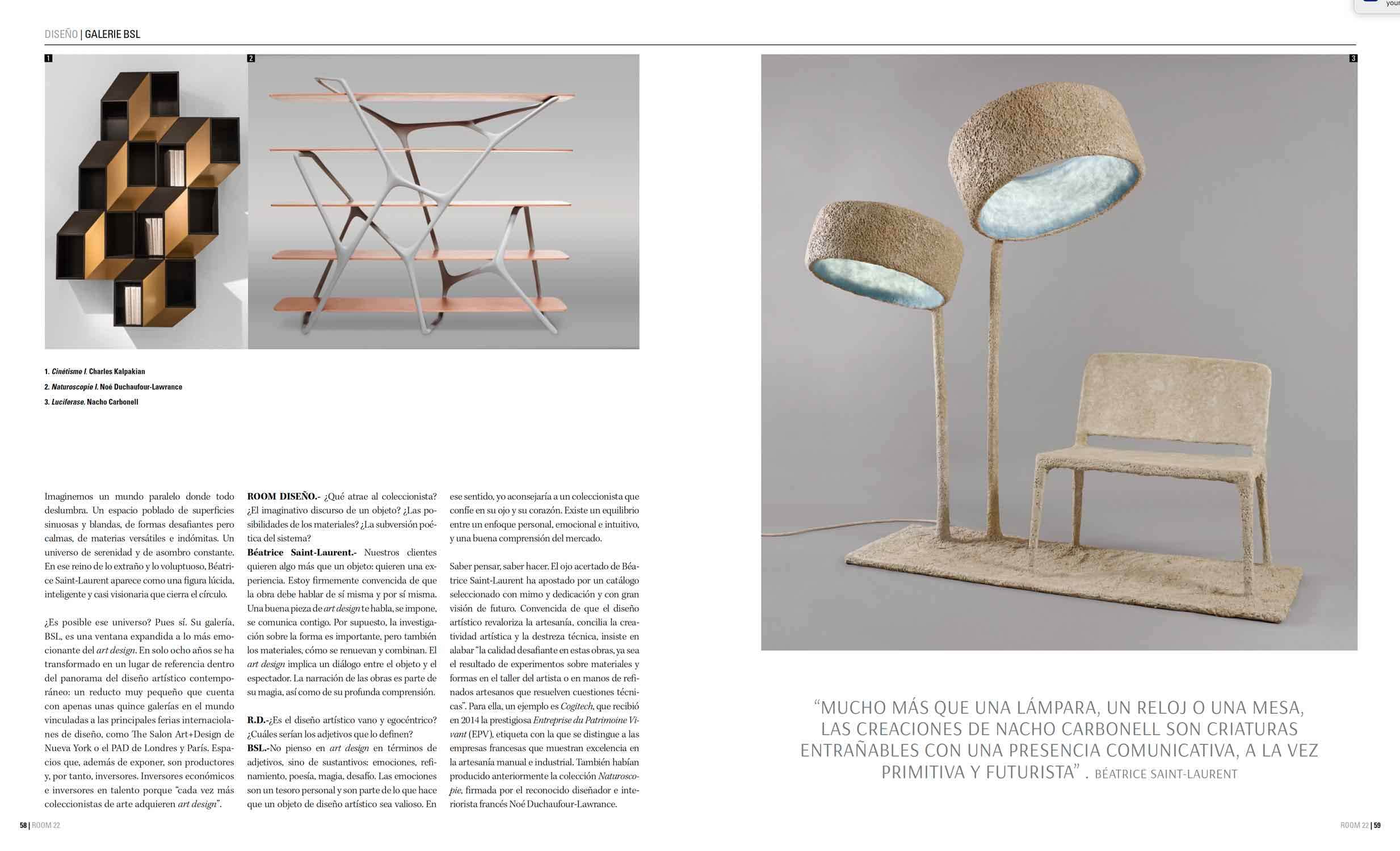 Room #22 published on February 2020 featuring an article on Galerie BSL with CE15 Ombre Chair by Carol Egan, page 62.