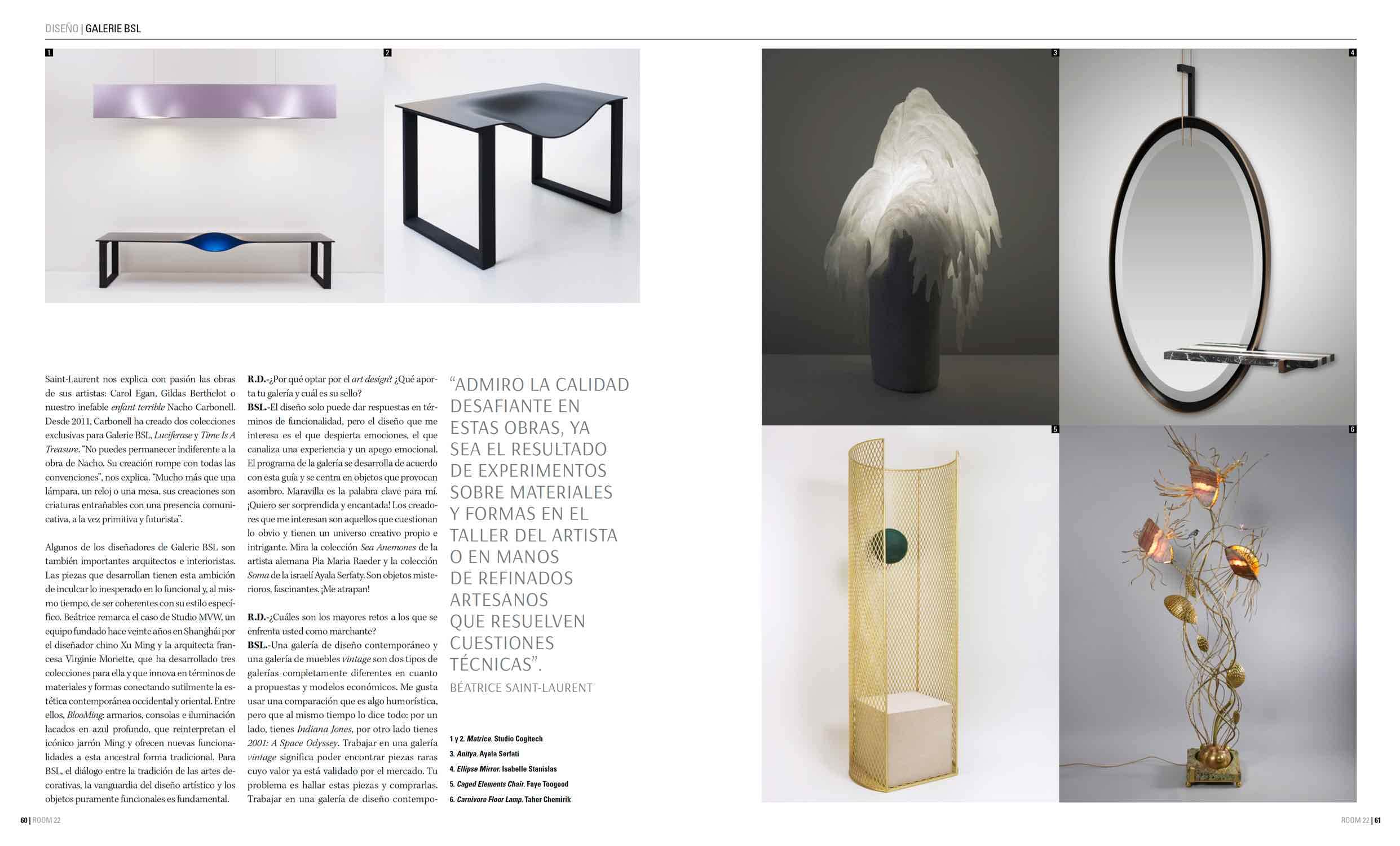Room #22 published on February 2020 featuring an article on Galerie BSL with CE15 Ombre Chair by Carol Egan, page 62.